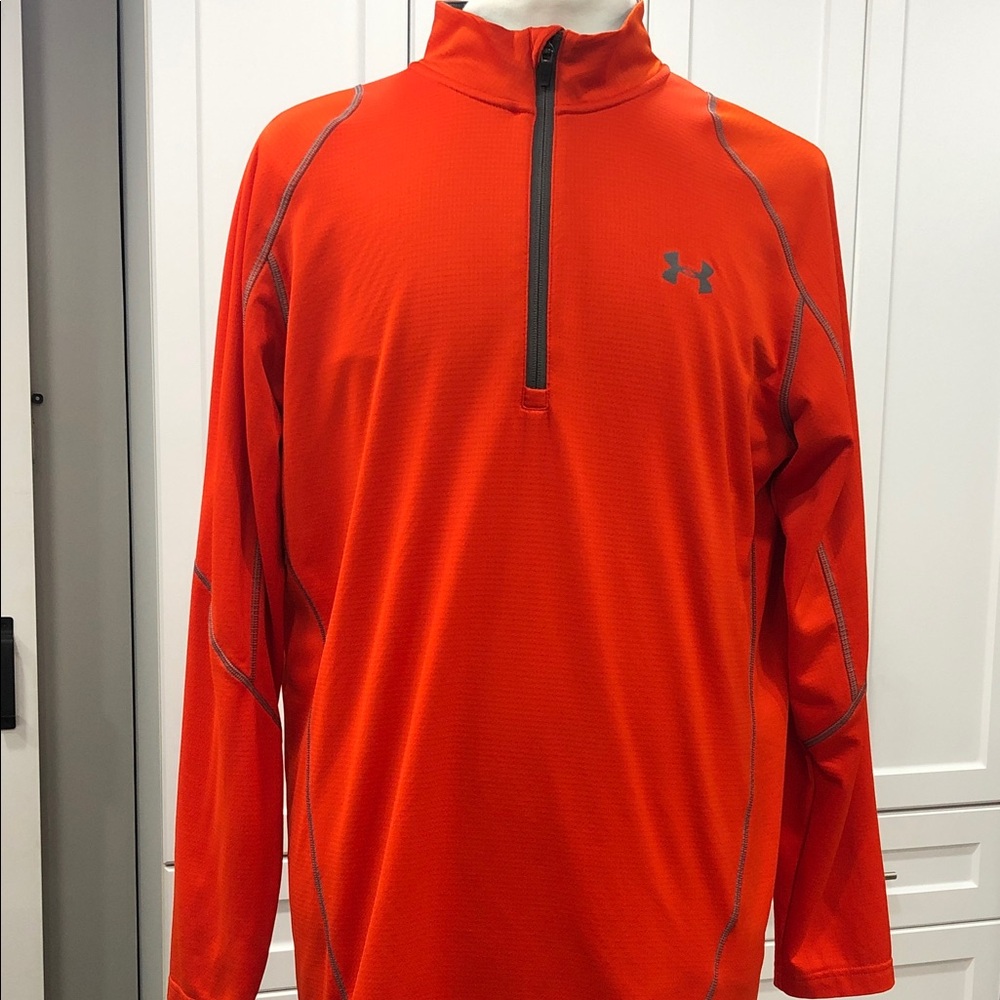Under Armour Men’s ColdGear ¼ Zip Pullover – Size 2XL – Orange/Grey – Fitted Cut